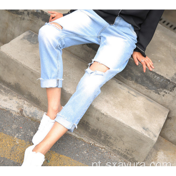 Moda outono novos jeans meia-calça feminina jeans